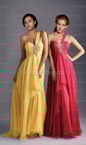 Image of A-line One Shoulder Chiffon Floor-length Red Appliques Evening Dress at Dresseshop.ca