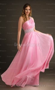 Image of A-line One Shoulder Chiffon Floor-length Pink Beading Evening Dress at Dresseshop.ca