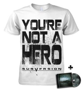 Image of White "Not A Hero" T-Shirt or CD Bundle 