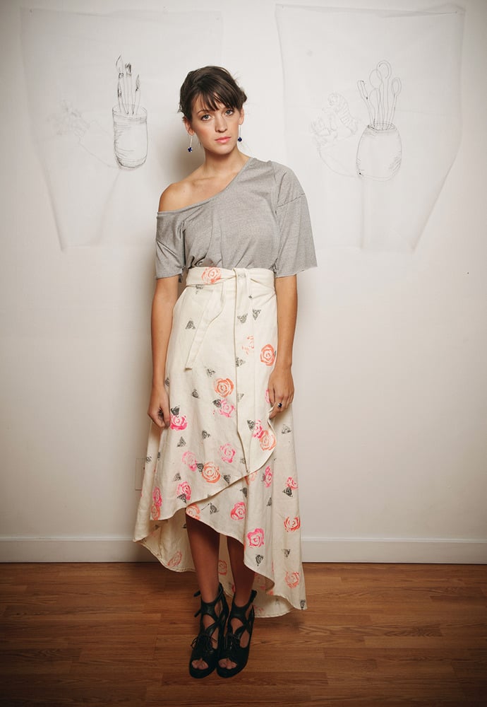 Image of Bok choy Rosette handprinted skirt