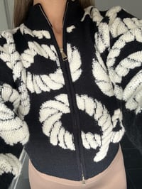 Image 2 of Knitted Pattern Zip Up Cardigan