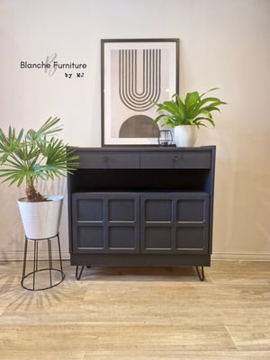 Image of Slim / Narrow hallway Sideboard in Midnight Blue with black knobs. 