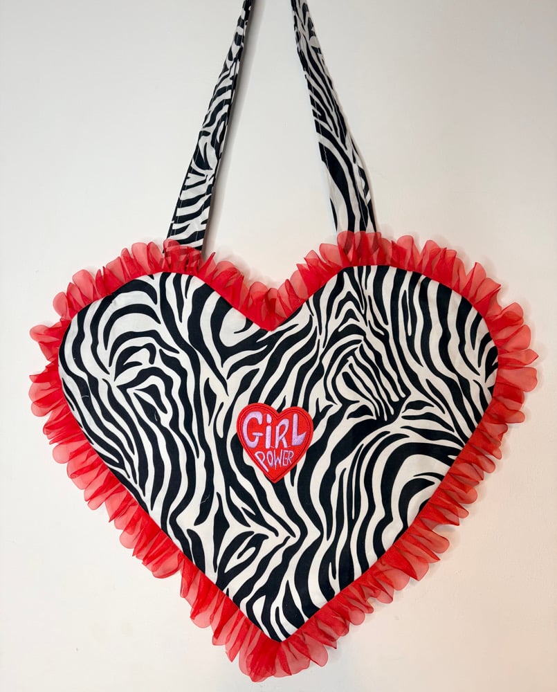Image of Girl Power Heart Bag – Zebra & Red Ruffle Edition 🦓 ❤️