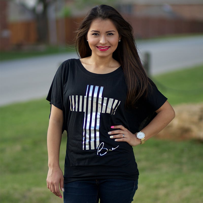 Image of Flowy Draped Black Sleeve Dolman Tee 