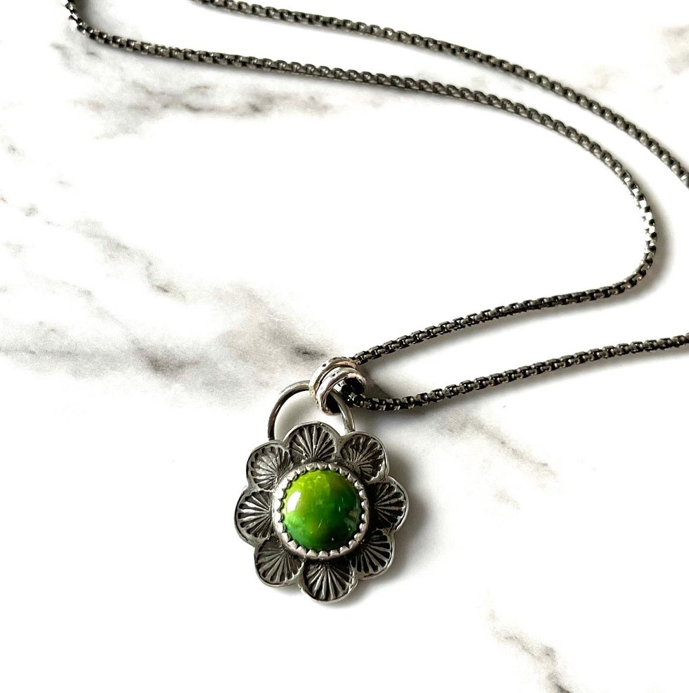 Handmade Sterling Silver Sonoran Gold Turquoise Flower Pendant 925