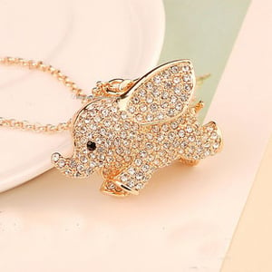 Image of Cute Rhinestone Golden Elephant Necklace