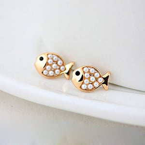 Image of Cute Golden Pearl Fish Stud Earring
