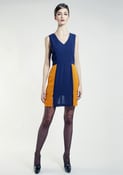 Image of Blue vivid V-neck panel dress with mini split.