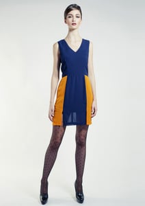 Image of Blue vivid V-neck panel dress with mini split.