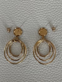 Image 5 of Triple circle black and gold tone drop earrings 