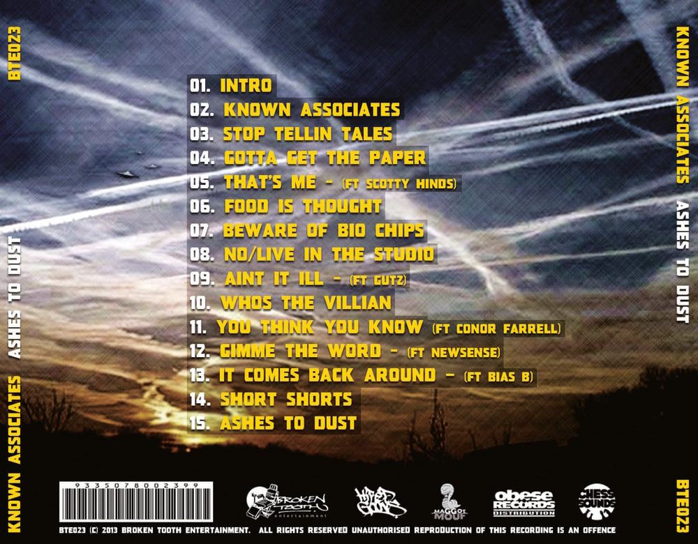 Image of BTE023 - KNOWN ASSOCIATES - Ashes To Dust