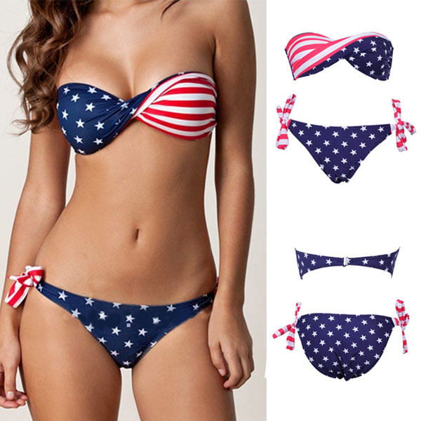 Cute Usa Flag Style Stars Stripes 2 Piece Swimming Bathing Suits For Women Little Boutique 0987