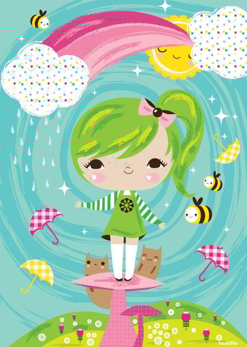 Image of nursery kids room happy cats art print blue