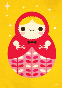 Image of Babooskha doll art print yellow