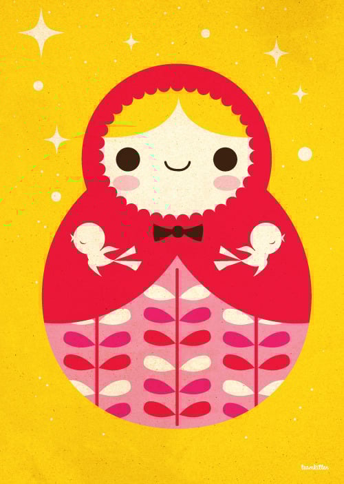 Image of Babooskha doll art print yellow