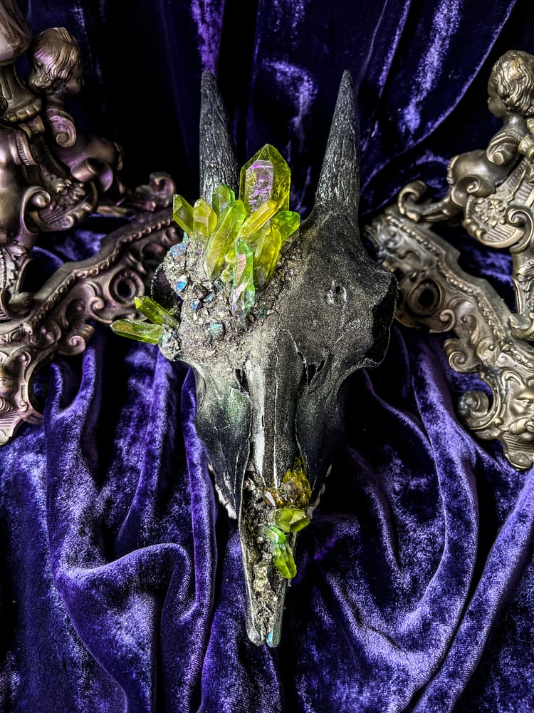 Image of Green Aura Quartz & Chalcopyrite- Goat Skull