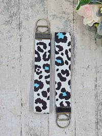 Image 1 of Blue and White Leopard Wristlet Keychain