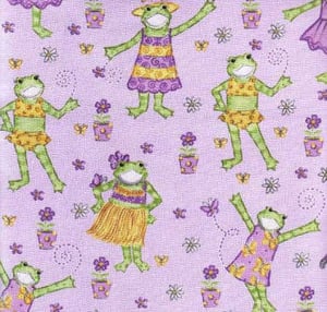 Image of Kelly Rightsell Lavander Fasion Frogs Decorator Fabric 5 yds
