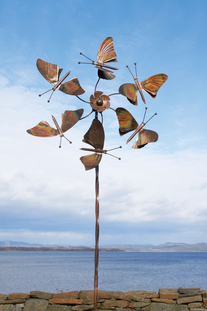 Kinetic Art Sculpture Wind Spinner | Butterfly Wings Garden Stake / The