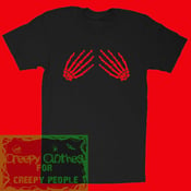 Image of Red Ladies Skinny Skeleton Hands T-Shirt