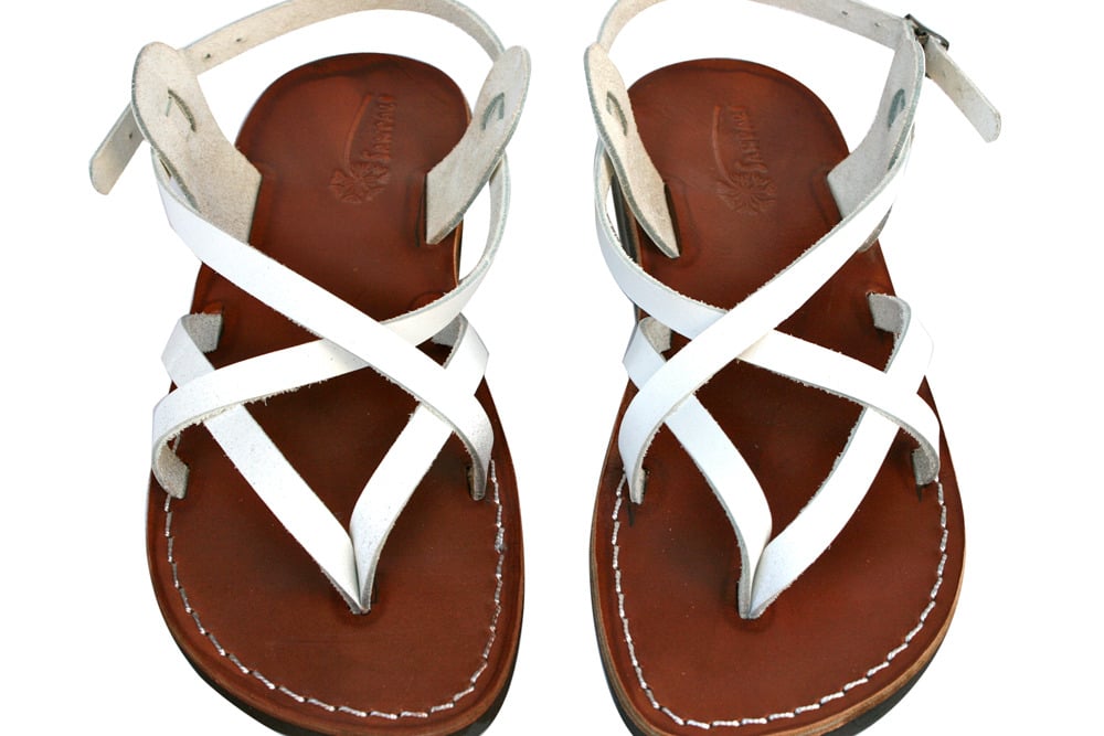 Image of White/Brown Mix Leather Sandals