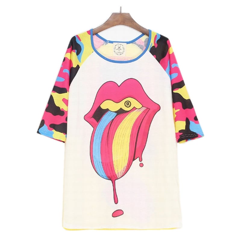 Image of Sexy Rainbow Tongue Double-sided Print Batwing T-shirt