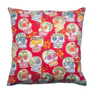 Image of Skull Cushion - red background with glitter detail