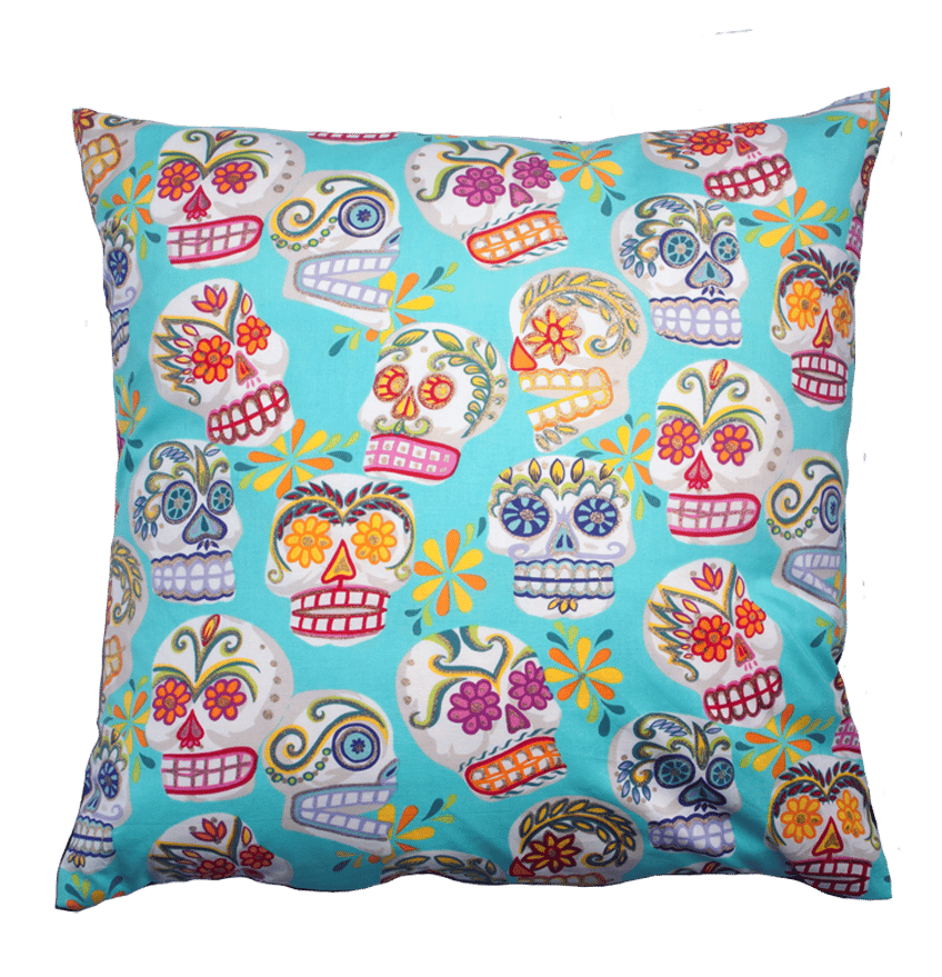 Image of skull Cushion - blue background with glitter detail