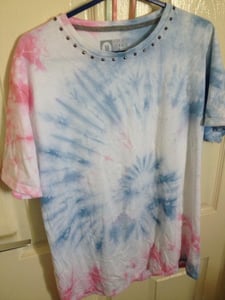 Image of Pink and blue tie dye top with studded detail
