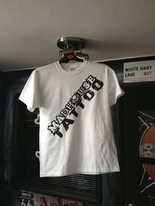 Image of Madhouse Tattoo White Shirt Black Logo