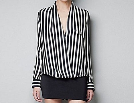 Image of "Veronica" V-neck Striped Blouse