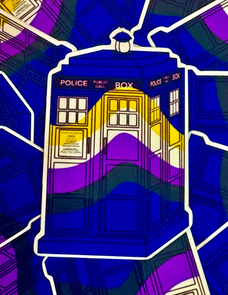 Image of Non-binary Pride Tardis Sticker