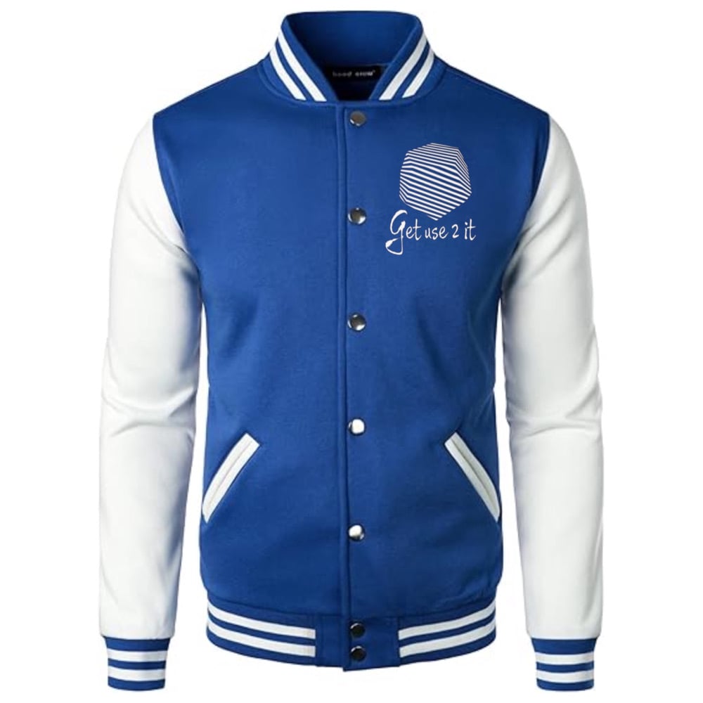 Image of Get Use 2 It Varsity Baseball Jacket (Blue)