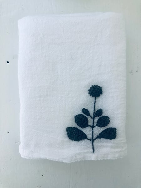 Image of Lille hand embroidered grey flower towel 