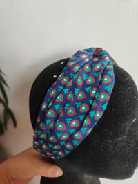 Image 5 of Turban Head Band- recycled sari fabric peacock green blues