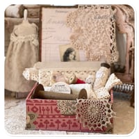 Image 1 of Vintage french Boudoir square box full of vintage and french sewing notions.