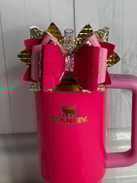 Image 5 of Pink and Gold Pink Parade Queens Crown Tumbler Straw Topper Bow