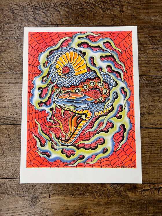 Image of Flaming Snake Risograph Print