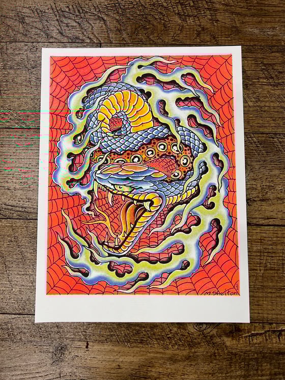 Image of Flaming Snake Risograph Print
