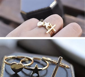 Image of 3 Ring Set Cross Star Heart Gold