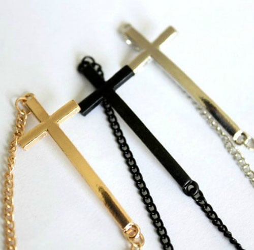 Image of Cross Chain Bracelet Gold, Black, Silver