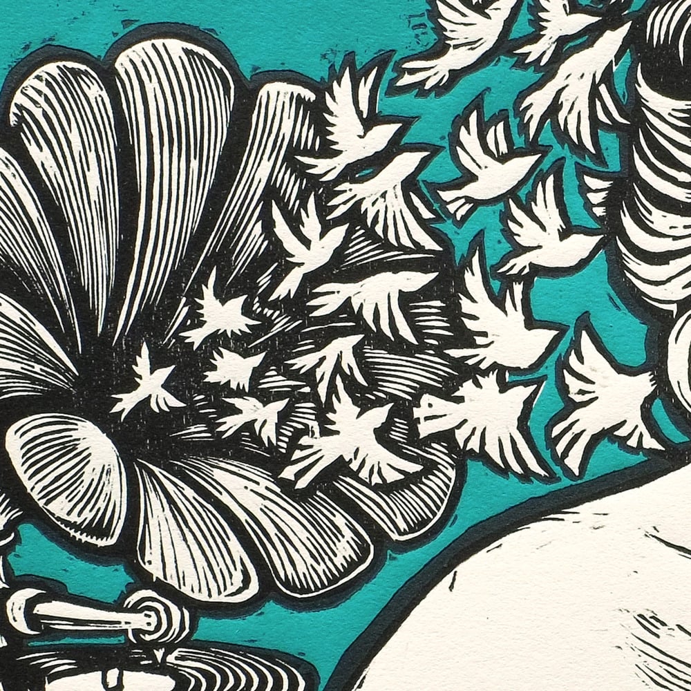 Grammophone Girl Giant Woodcut & Serigraph