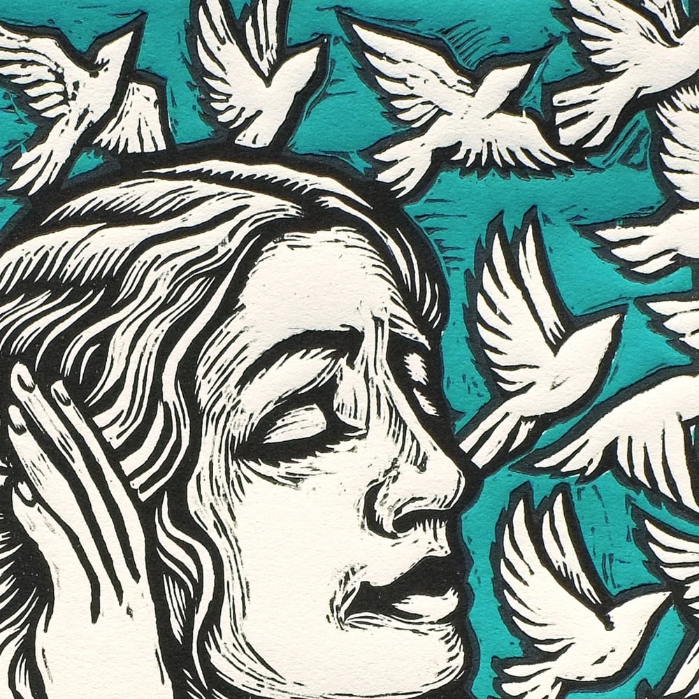 Grammophone Girl Giant Woodcut & Serigraph
