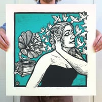 Image 4 of Grammophone Girl Giant Woodcut & Serigraph