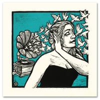 Image 1 of Grammophone Girl Giant Woodcut & Serigraph