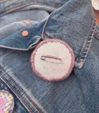 Image 2 of Hand embroidered florals on felt pin badge - Purple
