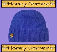 Classic Ribbed Knit Blue Embroidered Beanie 