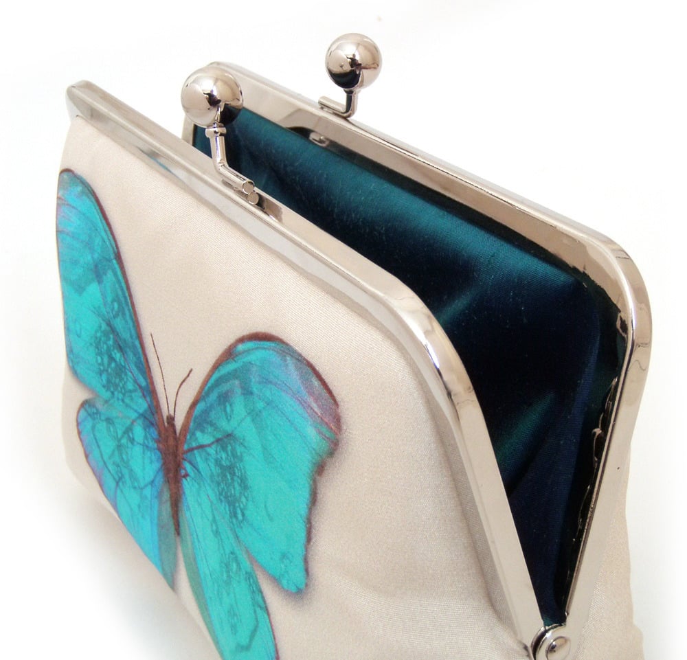 Blue butterfly clutch bag, printed silk purse Red Ruby Rose