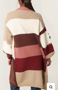 Image 2 of STITCH COLOUR BLOCK 3D FLOWER LONGLINE CARDIGAN