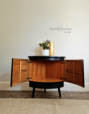 Image of Low Nathan Corner Drinks Cabinet in Black on Tapered Legs